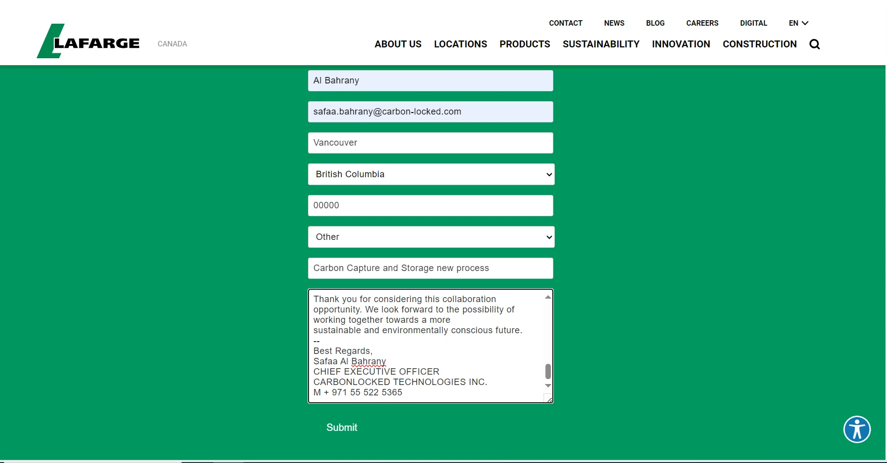 Contacting the Lafarge Company