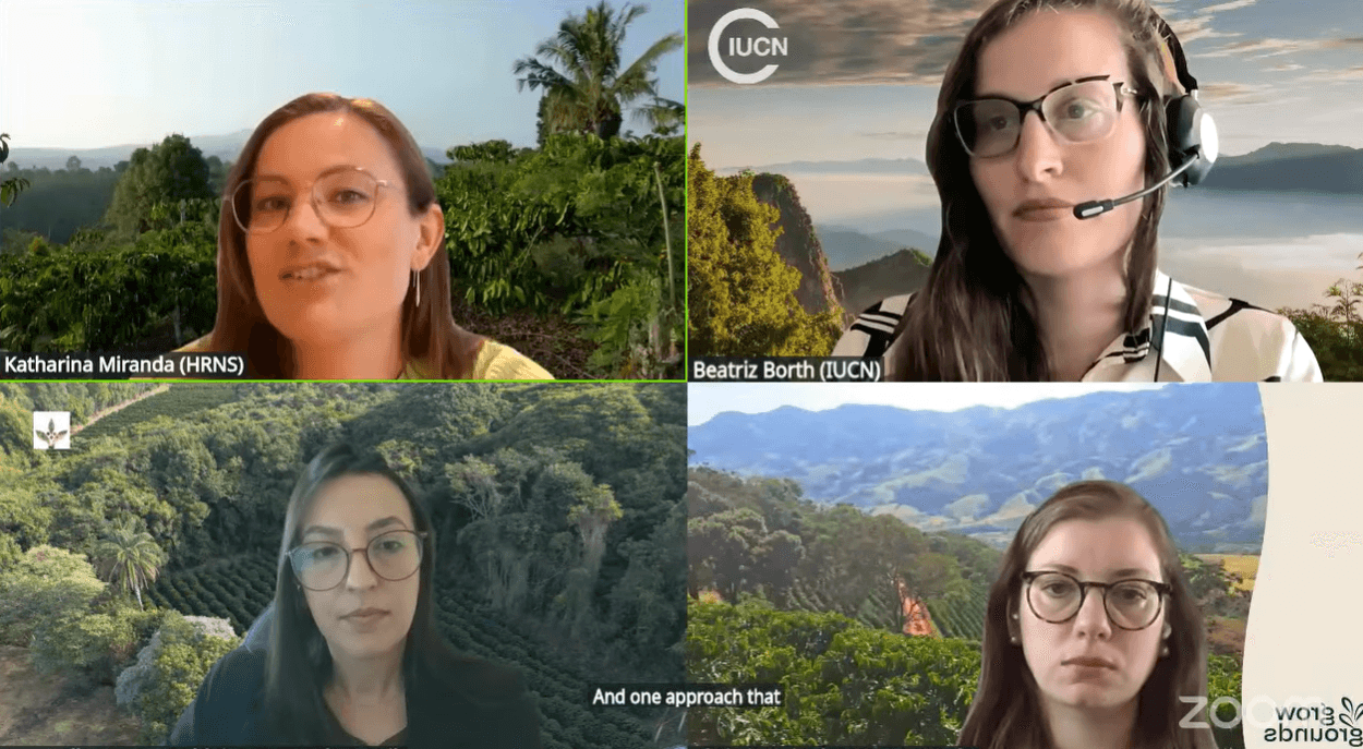 Webinar presentation on regenerative coffee farming in Brazil, featuring agroforestry, biodiversity conservation, ecosystem restoration, and climate resilience.
