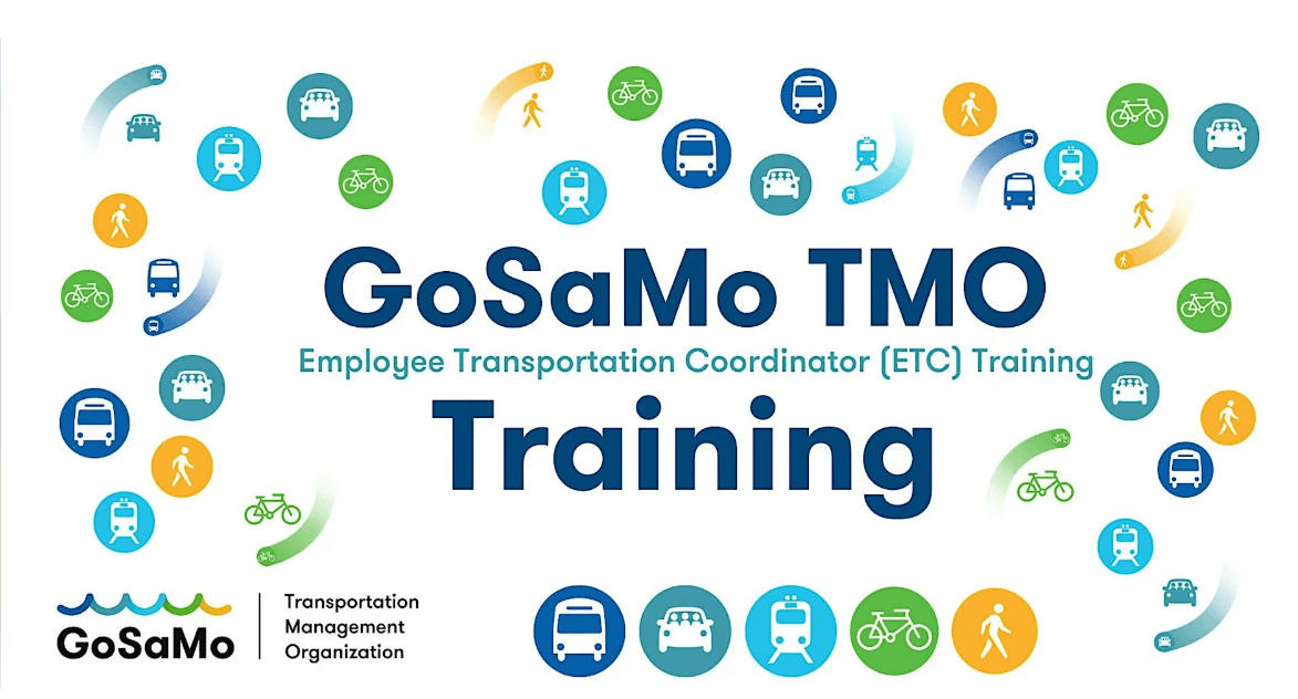 ETC certification training session on transportation demand management, covering emissions reporting, VMT calculations, surveys, and compliance requirements.