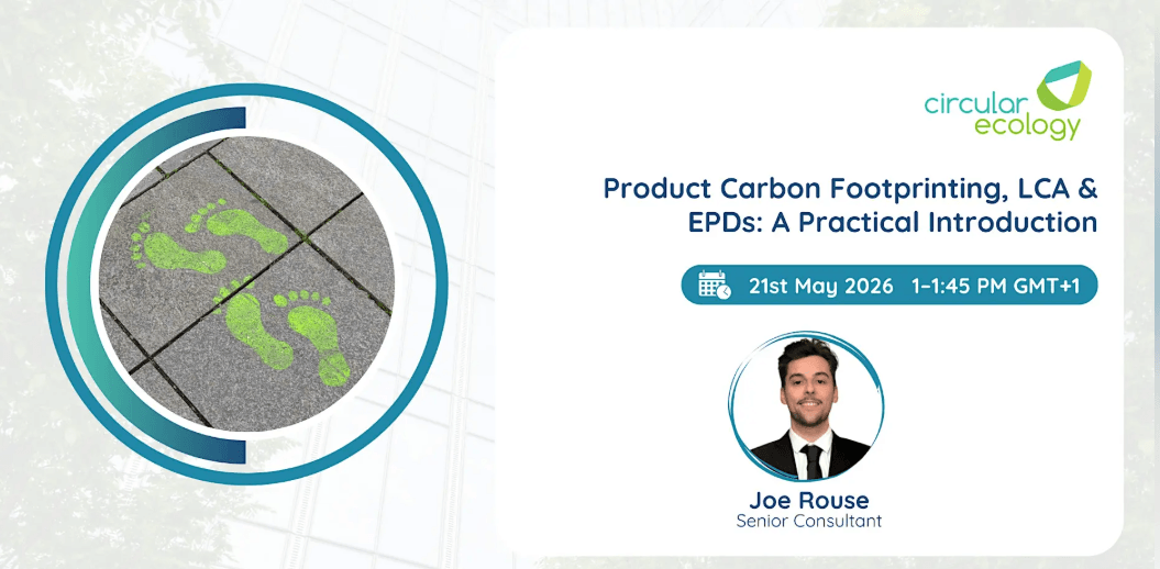 Webinar presentation on product carbon footprinting, life cycle assessment (LCA), environmental product declarations (EPDs), and emissions tracking.