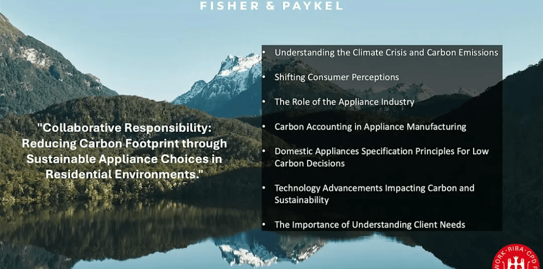Webinar on sustainable appliances and lower-carbon buildings.